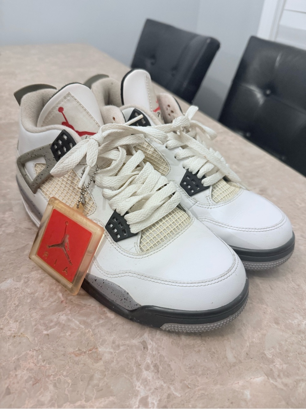 Jordan Kids White/Gray Retro 4 Sneakers with Red Tag
